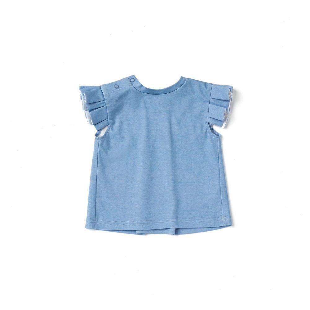 Omamimini Baby Girl Jersey Top With Knife Pleated Sleeve Ruffle
